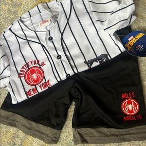 Marvel Kids Miles Morales Pinstripe Baseball Jersey and short set